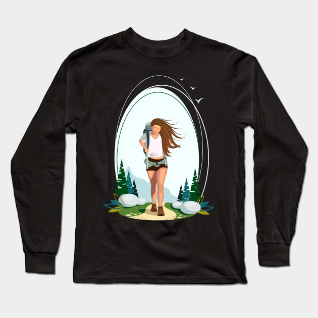 Hiking girl Long Sleeve T-Shirt by Design by Arapova